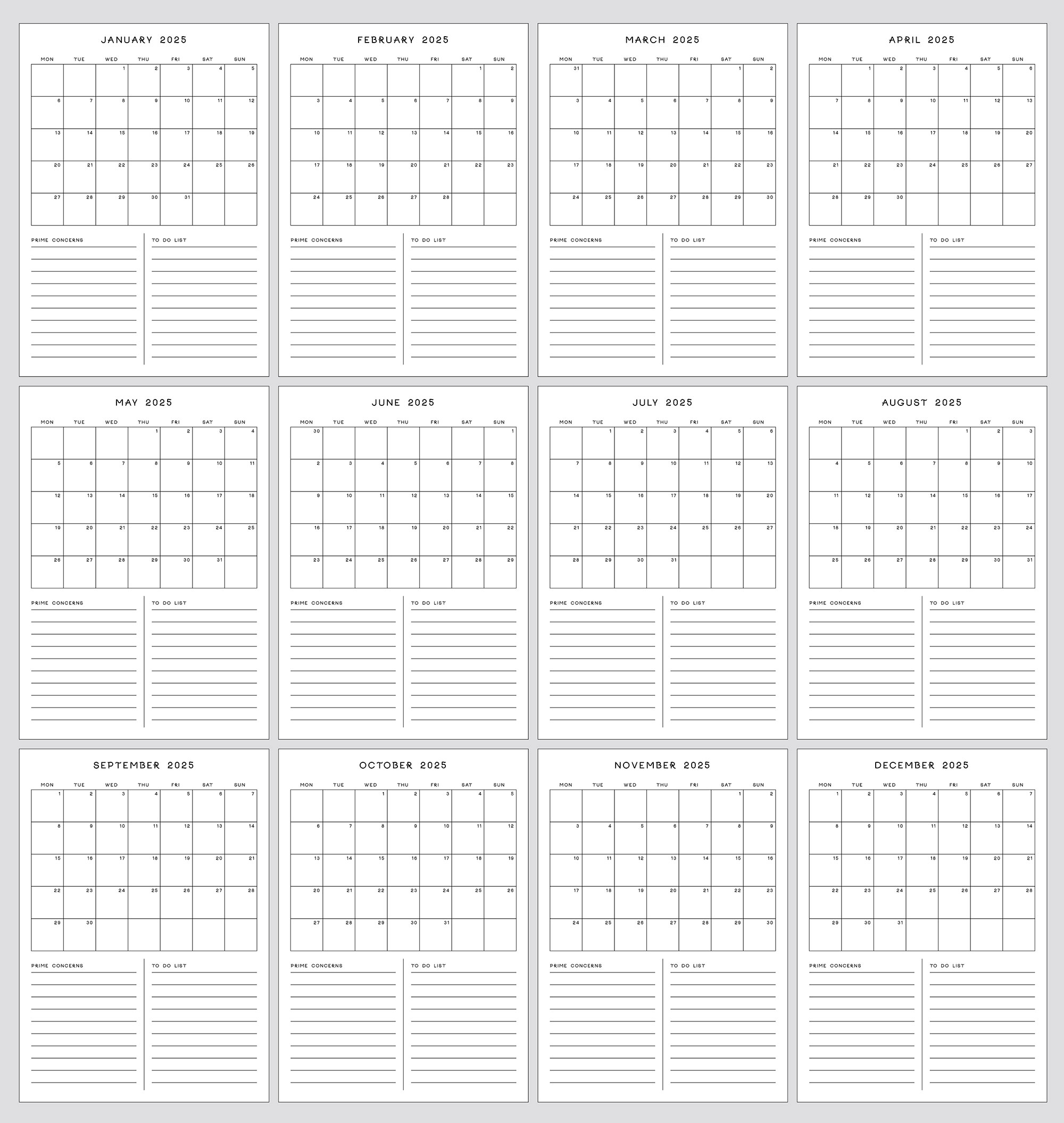 12 Month Planner Calendar 2025 Printable PDF Fillable PDF For 3 Designbolts
