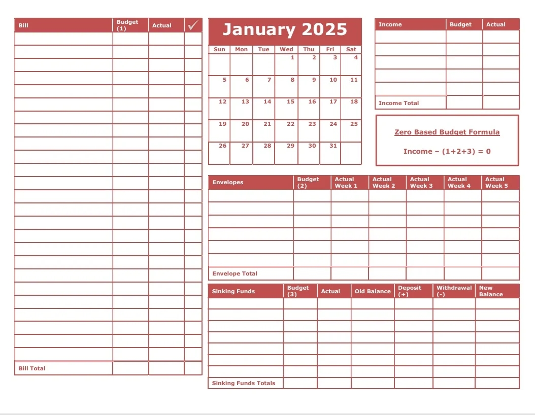 12 Months dated 2025 Budget Calendars Payhip