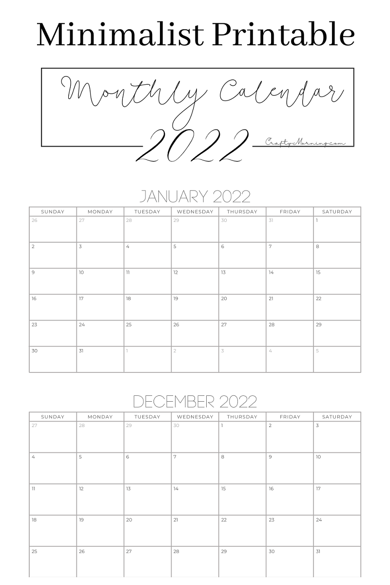 2022 Printable Calendar Monthly PDFs Crafty Morning