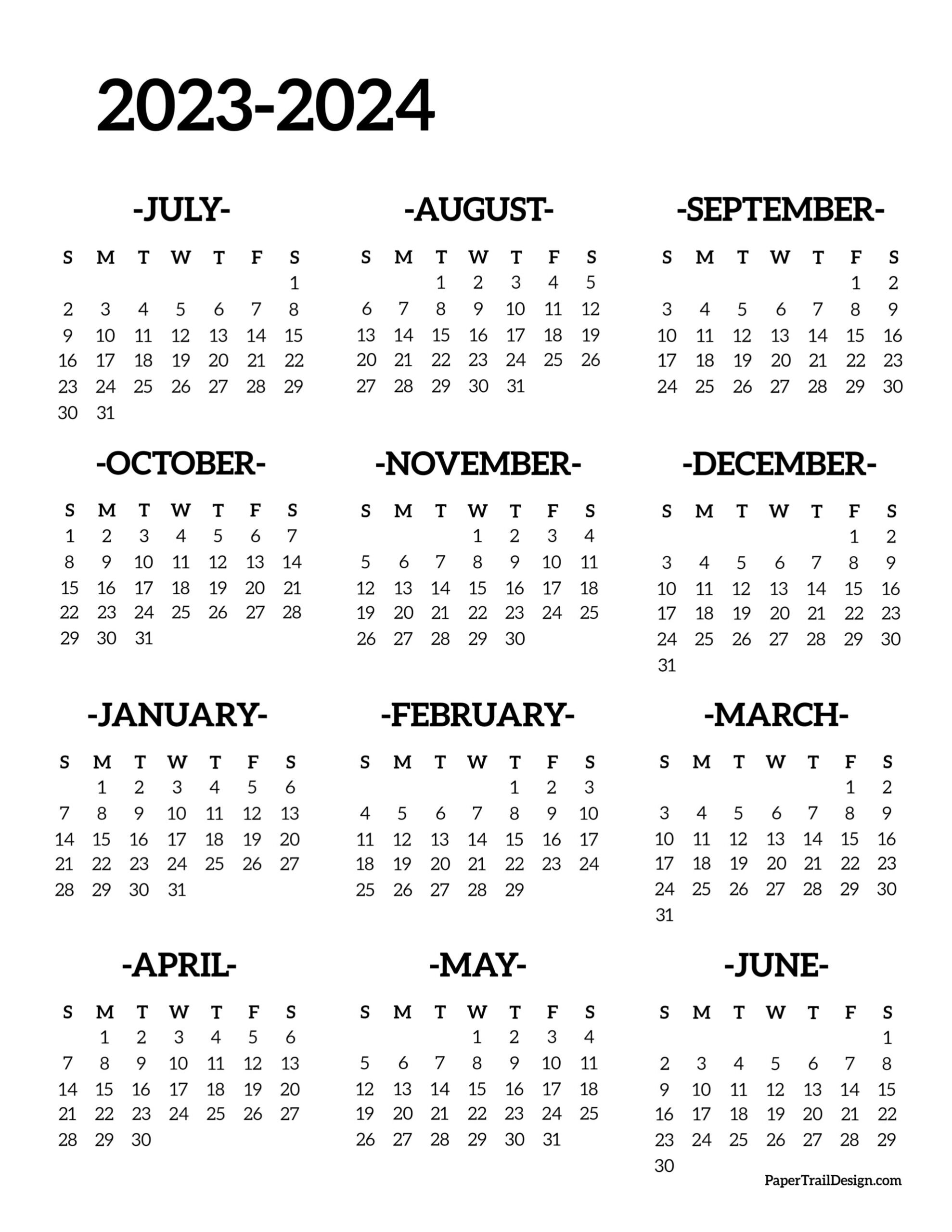 2023 2024 School Year Calendar Free Printable Paper Trail Design
