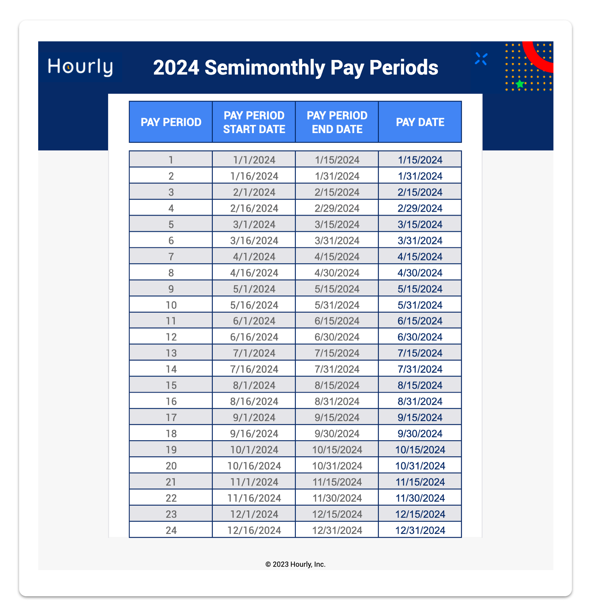 2023 And 2024 Semimonthly Pay Schedules Hourly Inc 