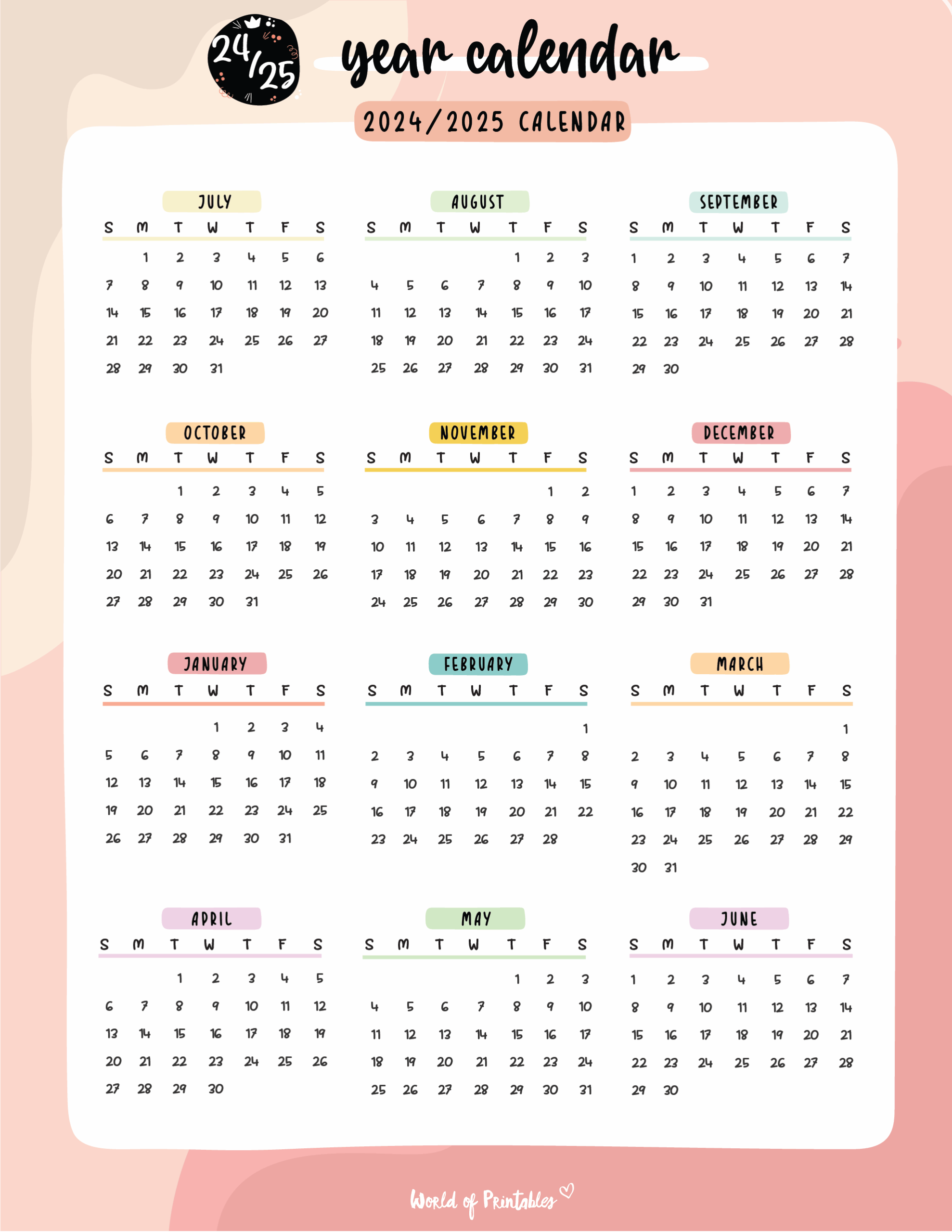 2024 2025 Calendar Free Printables World Of Printables