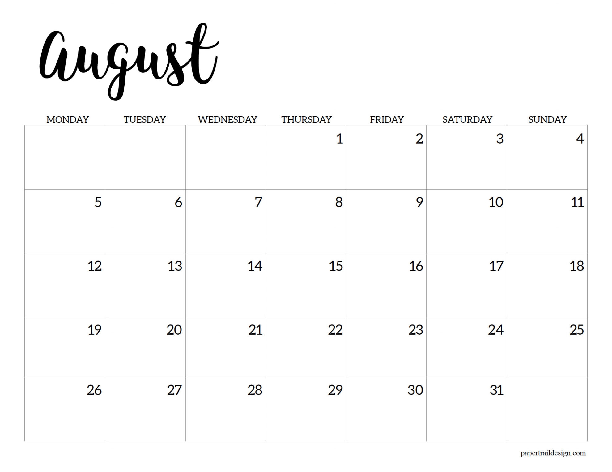 Free Printable Monthly Academic Calendar