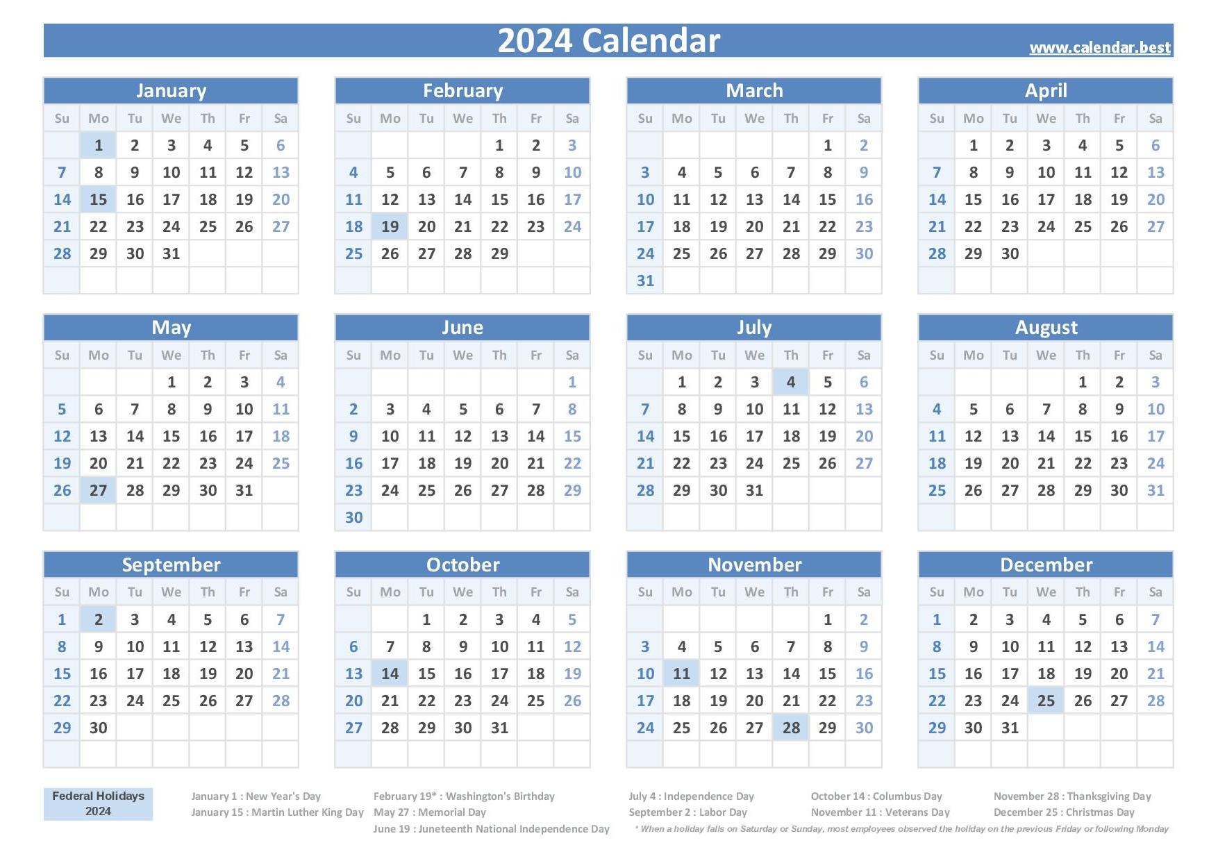 2024 Calendar With Week Numbers