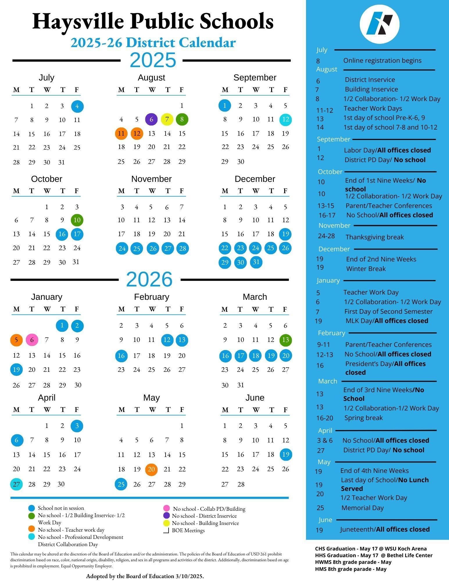 2025 2026 School Calendar Haysville Unified School District 261