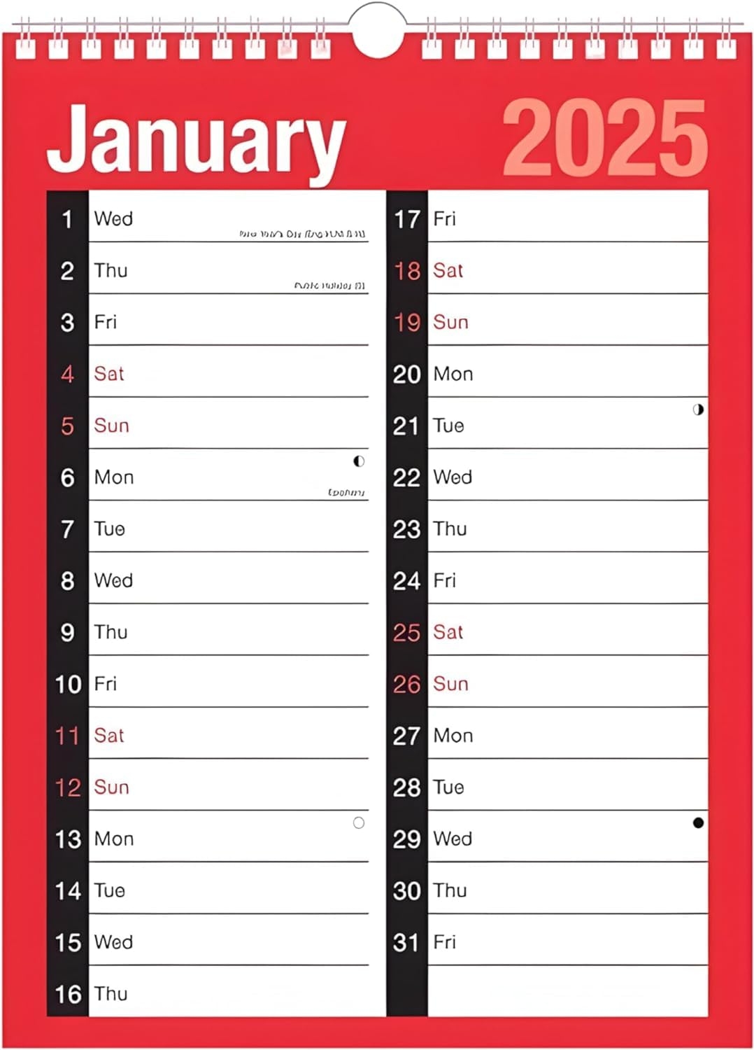 2025 Calendar A4 Large 2 Column Month To View Spiral Bound Wall Planner For Home Business Office School 1 January 2025 To 31 December 2025 Amazon co uk Stationery Office Supplies