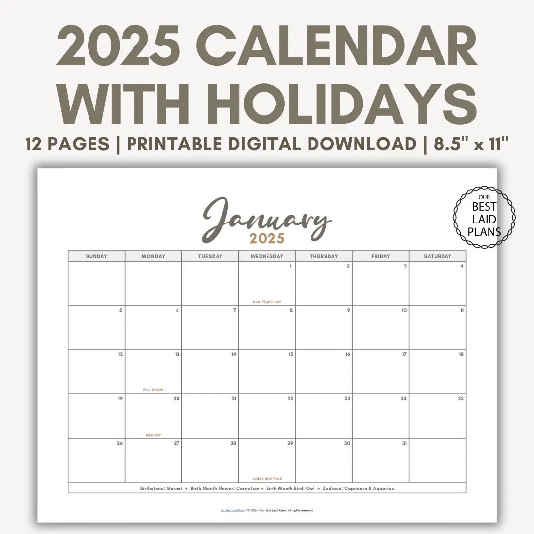 Printable Monthly Calendar 2025 Pdf