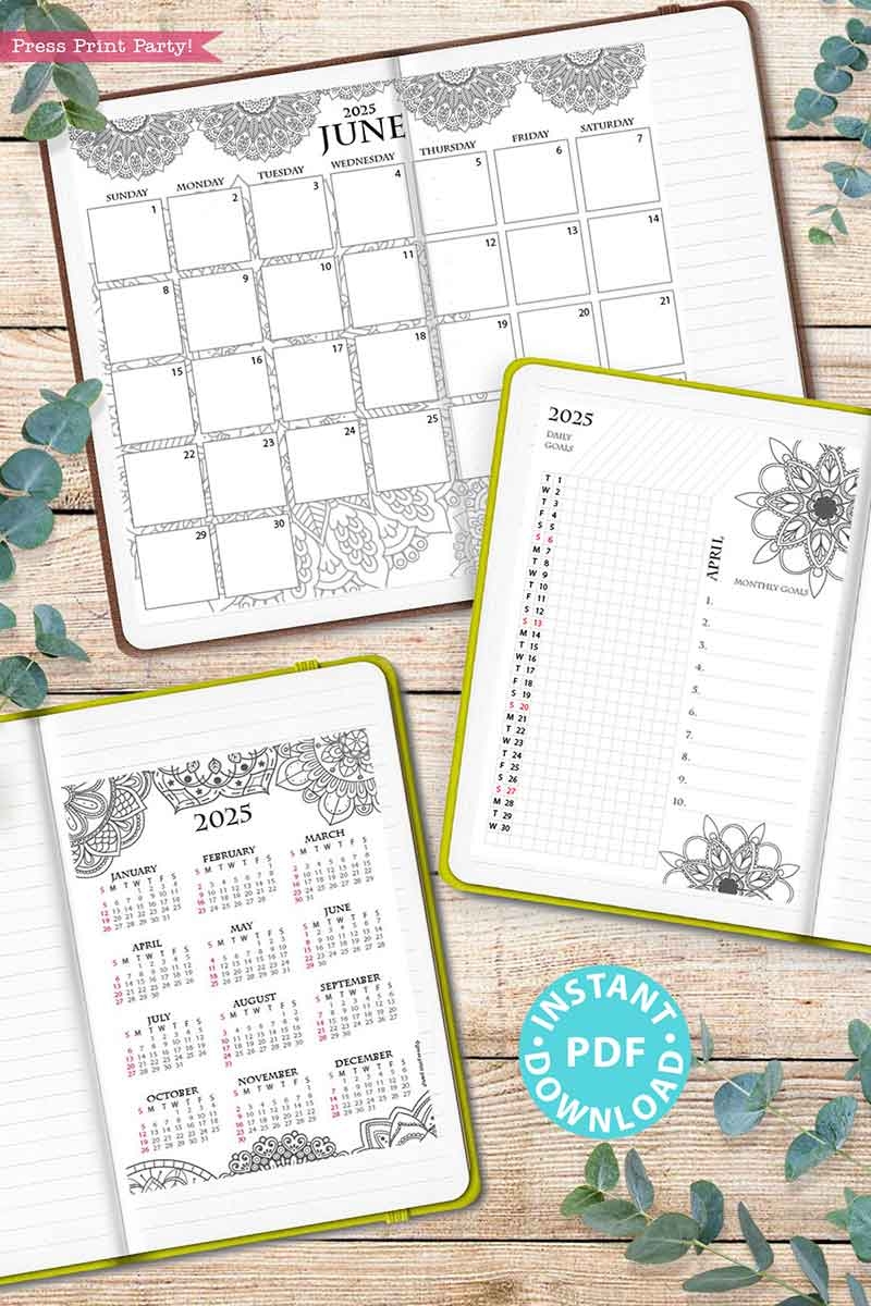 2025 Calendar Printable Set For Bullet Journals Or Binders Mandala for Bullet Journals Or Binders 