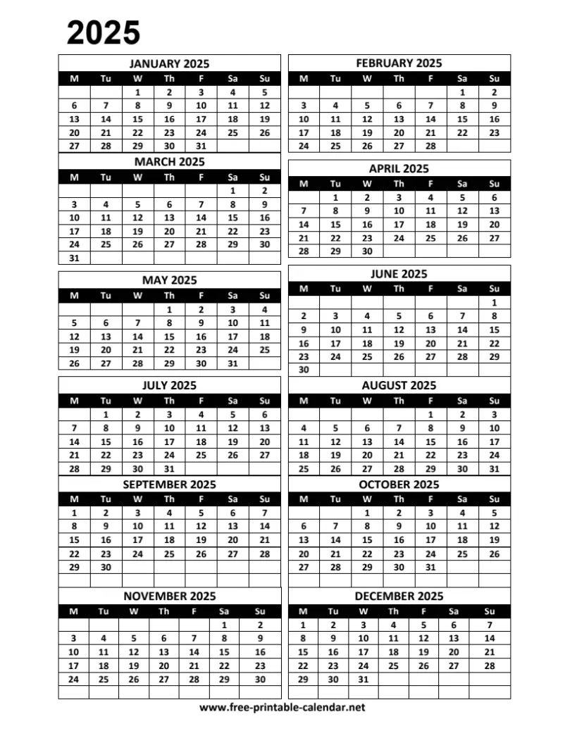 2025 Calendar Template