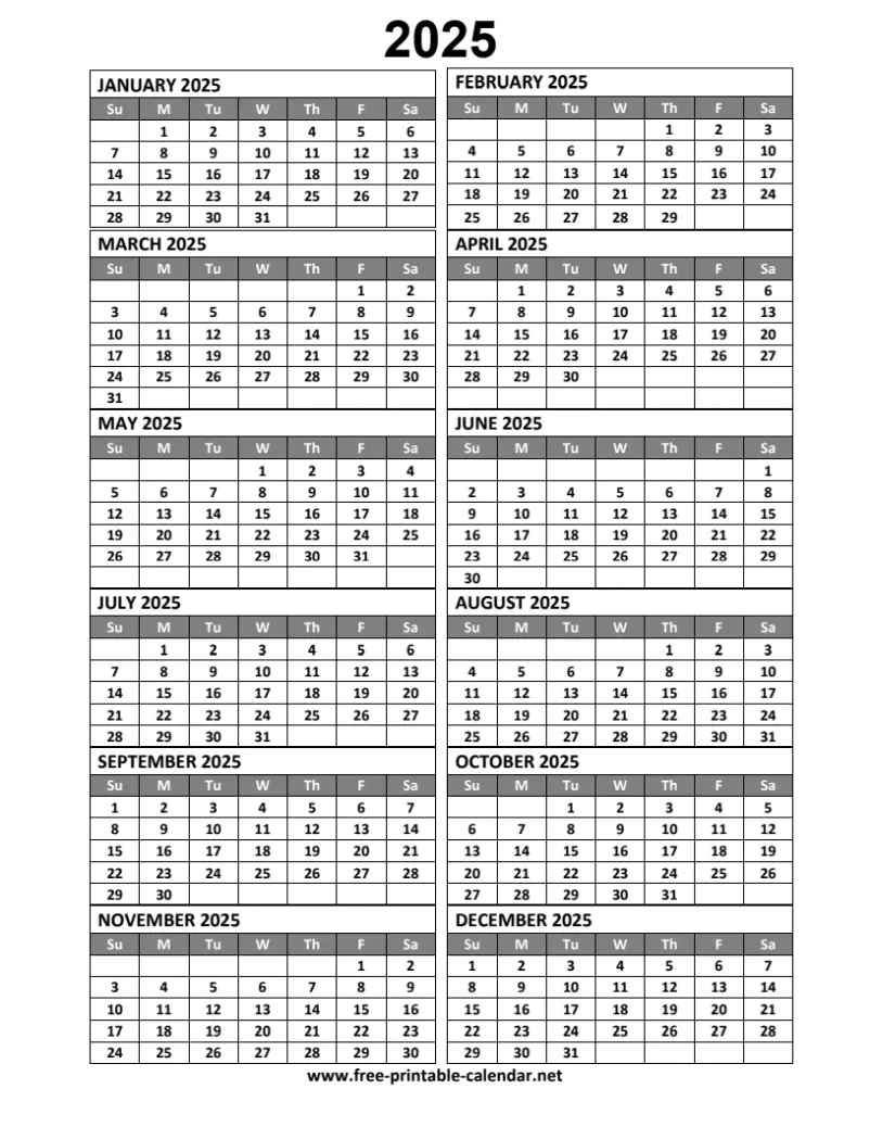 No Download Printable Calendar Pages 2025 No Download