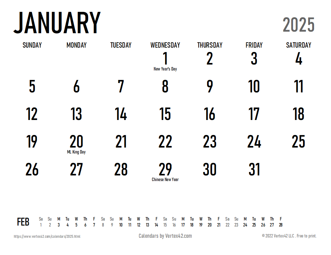 Printable Vitex Calendars For 2025
