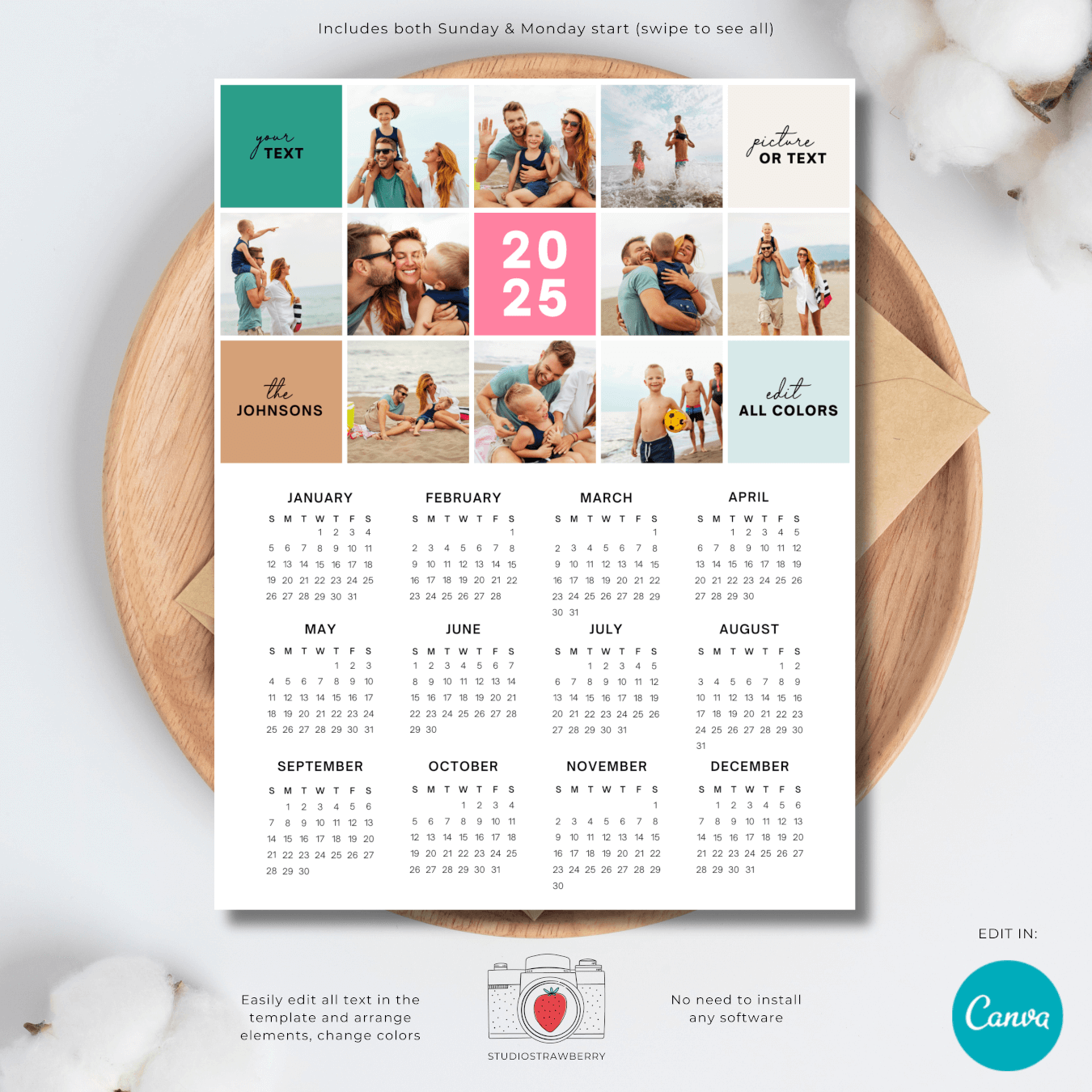 2025 Calendar With Customizable Grid Photo Collage Strawberry Kit 2025 Calendar With Customizable Grid Photo Collage Strawberry Kit