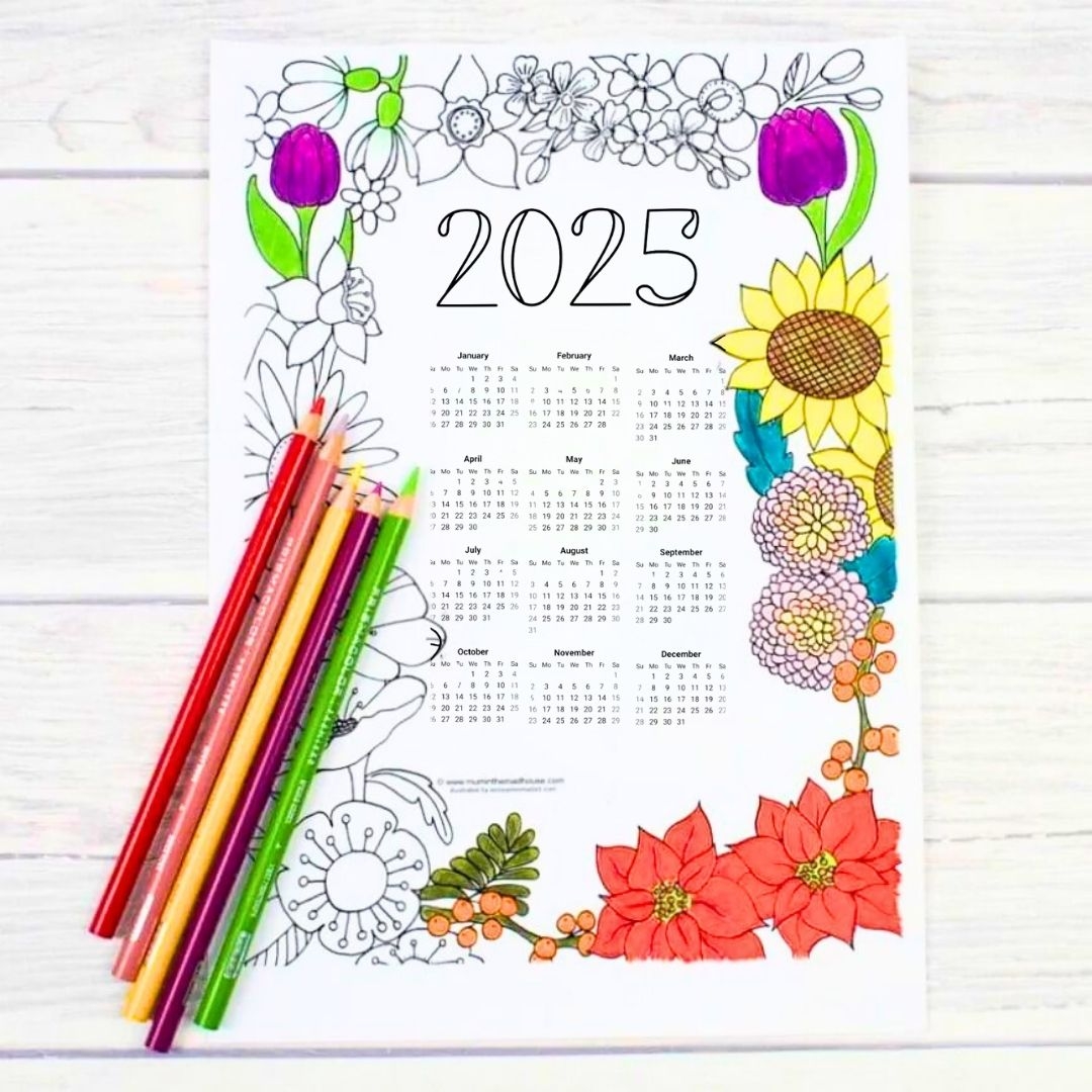 2025 Floral Colouring Calendar Free Printable And Creative Design