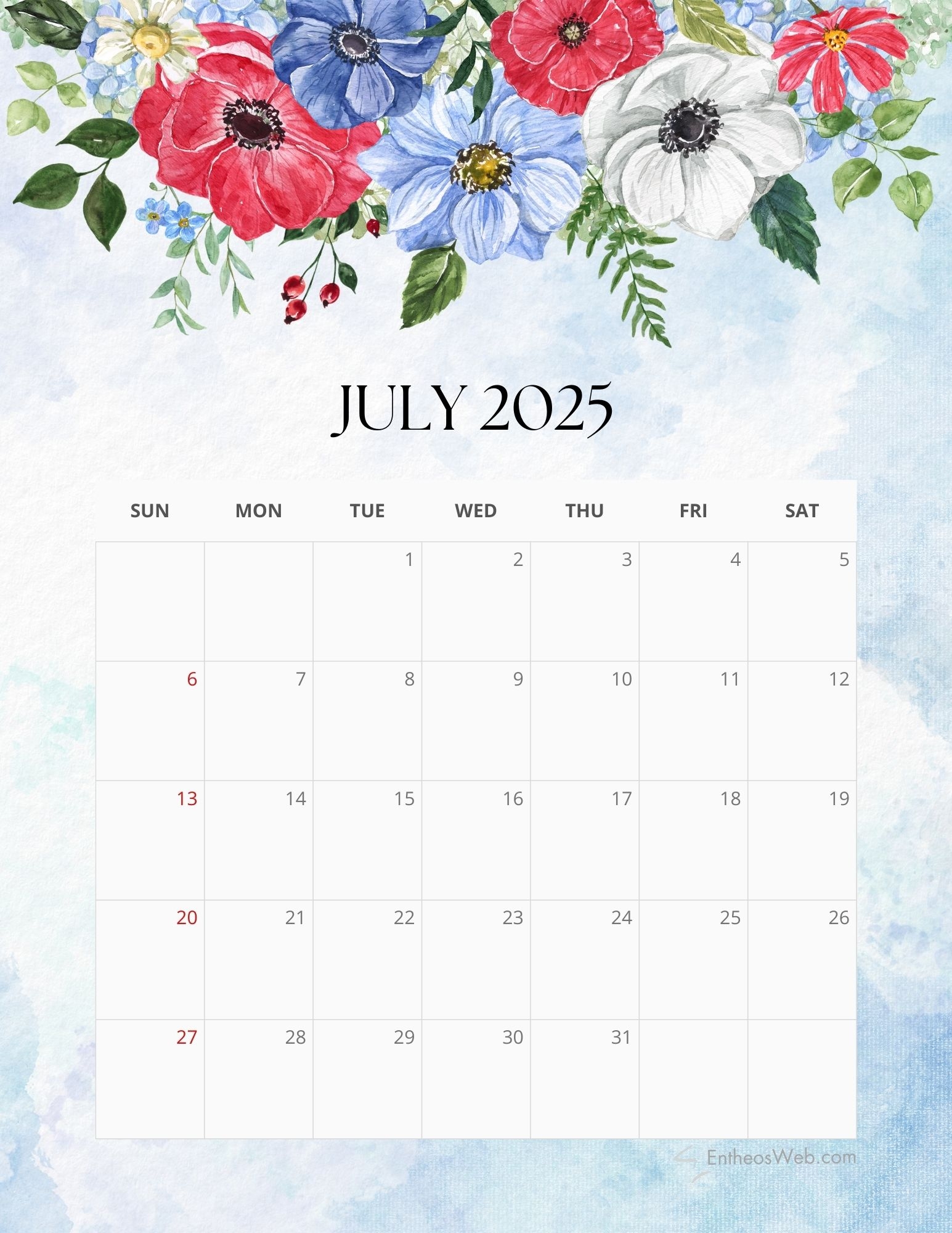 2025 floral monthly calendar free pdf printable entheosweb
