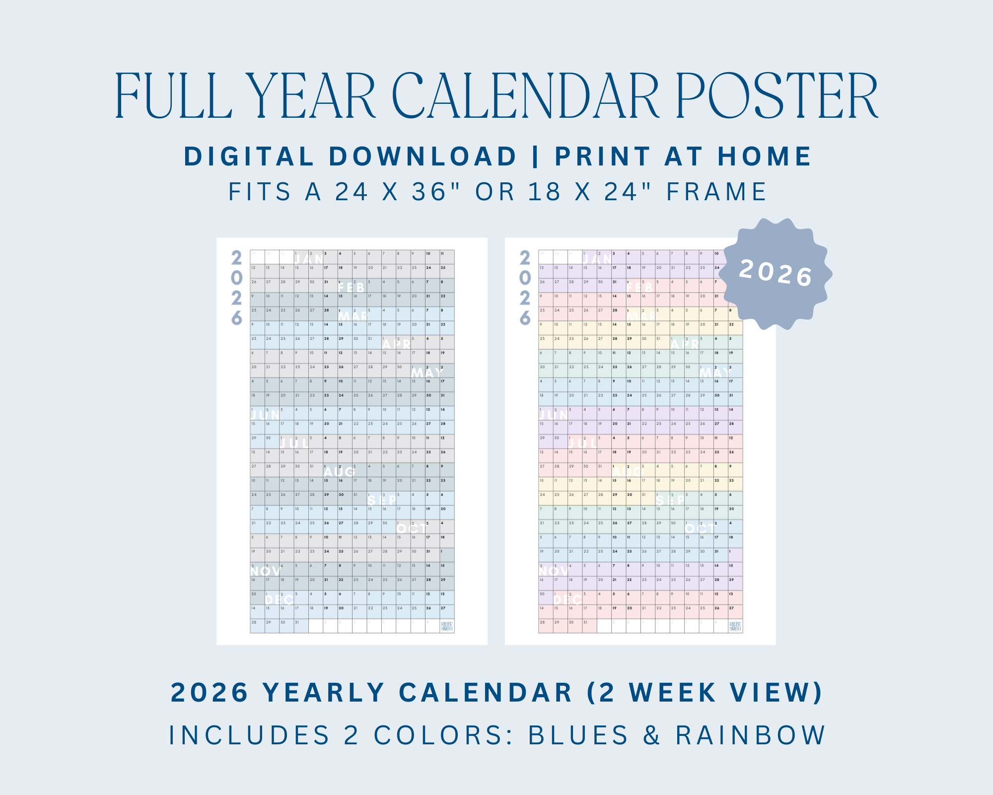 2025 Year In View Calendar Printable