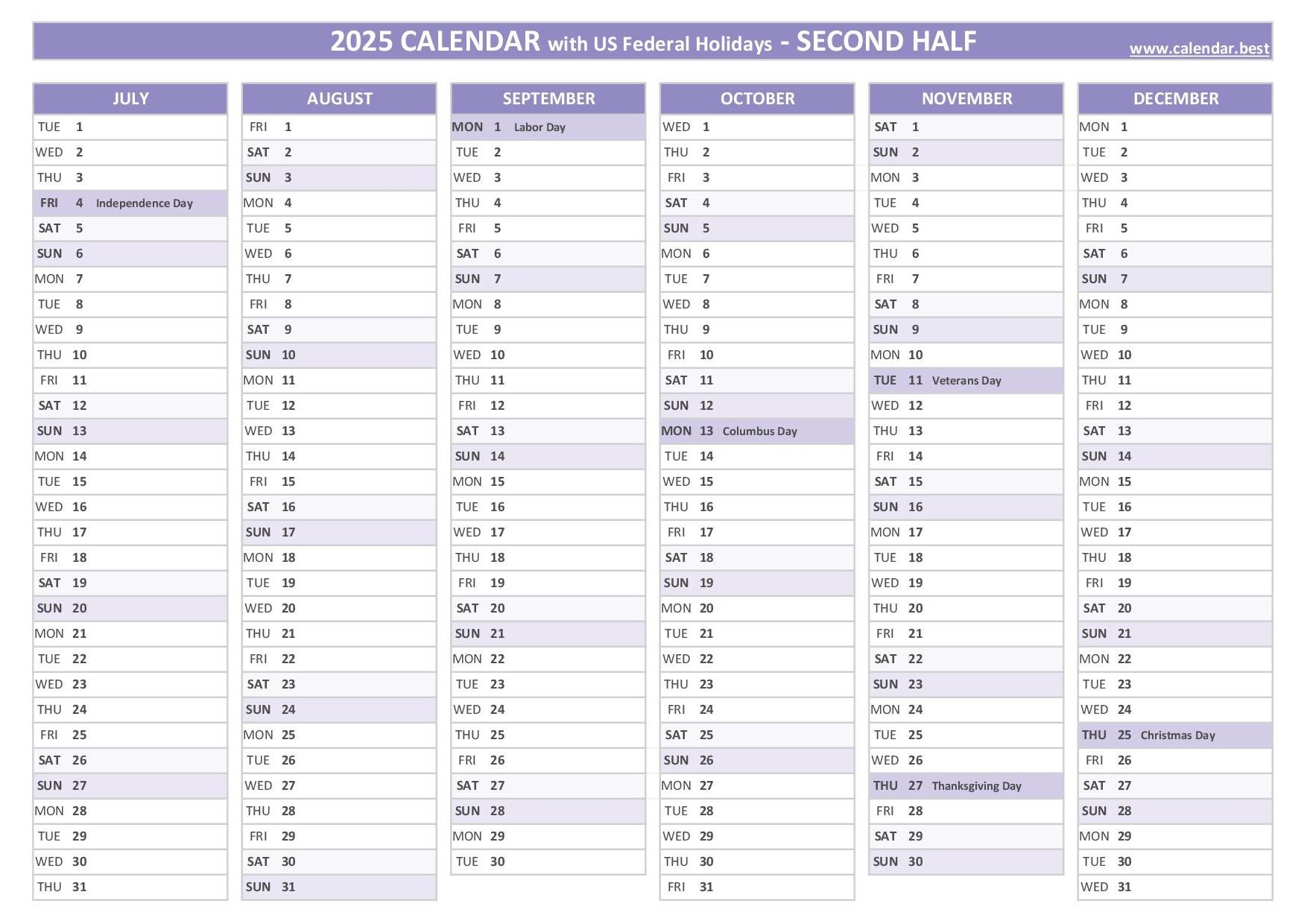 Printable Calendar Template 2025 With Us Holidays