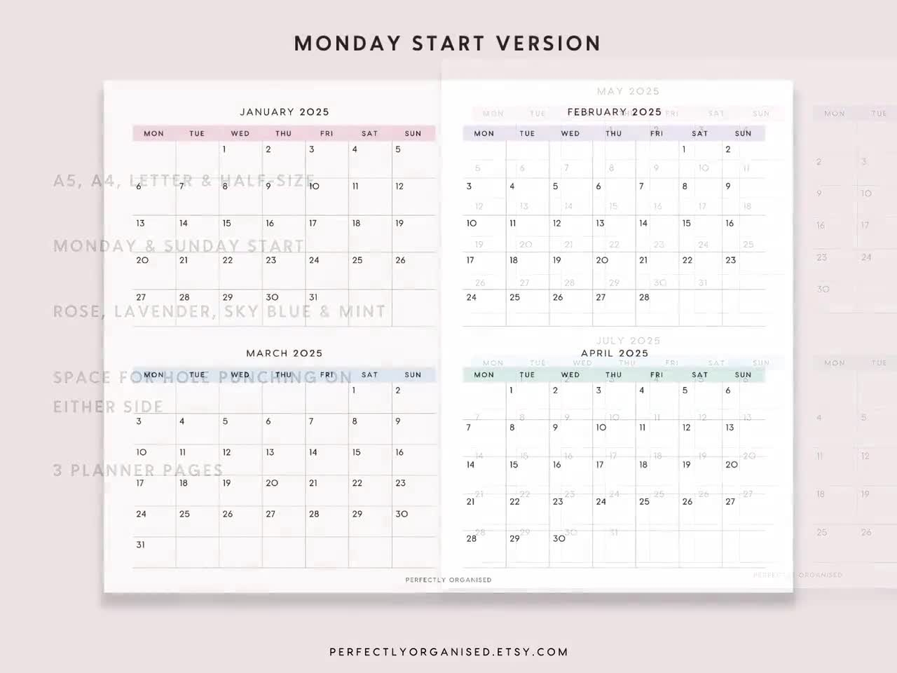 2025 Klappkalender Kalender 2025 Planer 2025 bersicht 2025 Pastell A5 Halbformat A4 Letter DRUCKBAR Etsy de