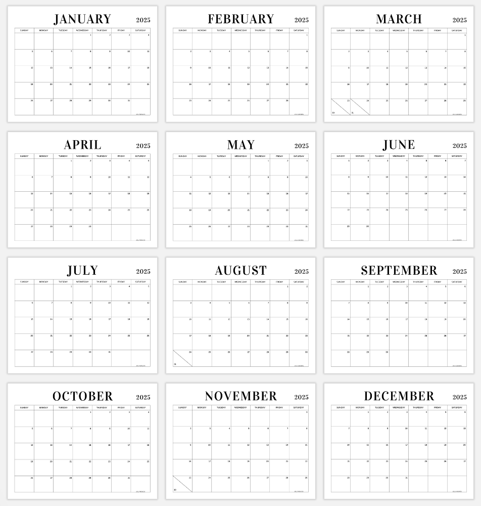 2025 Minimal Calendar Printable Vertical Horizontal JellyMemos 2025 Minimal Calendar Printable Vertical Horizontal JellyMemos