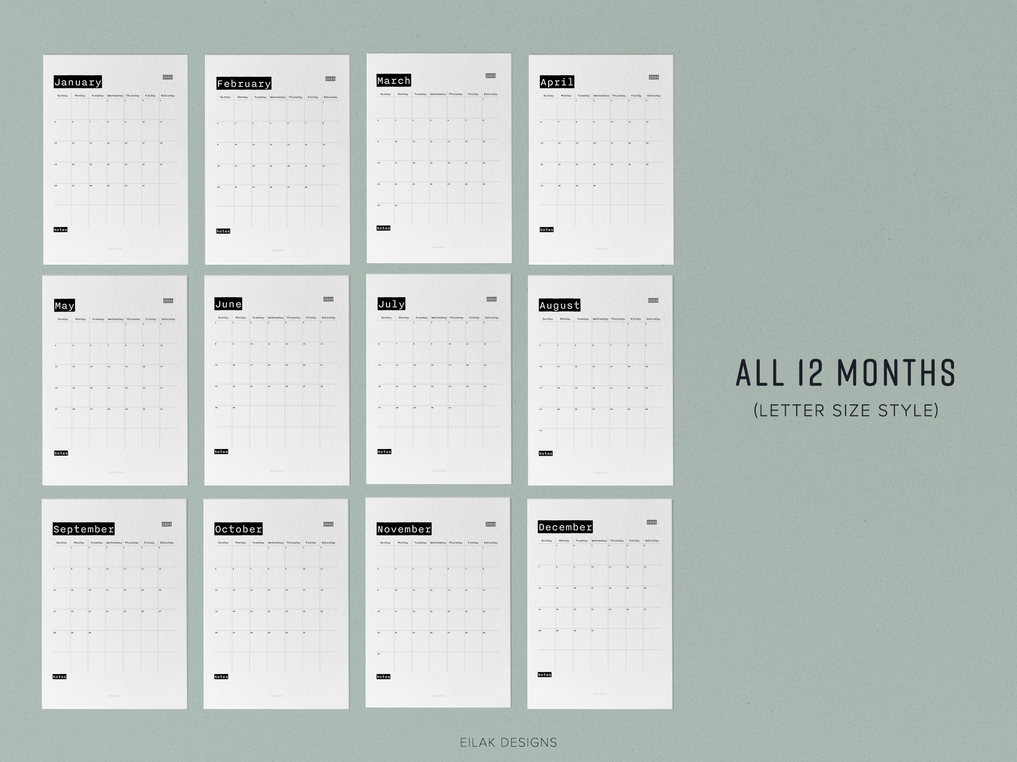 Printable Vertical Monthly Calendar 2025