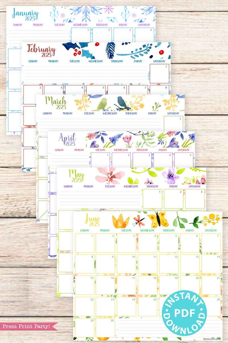 2025 Monthly Calendars Printable Free