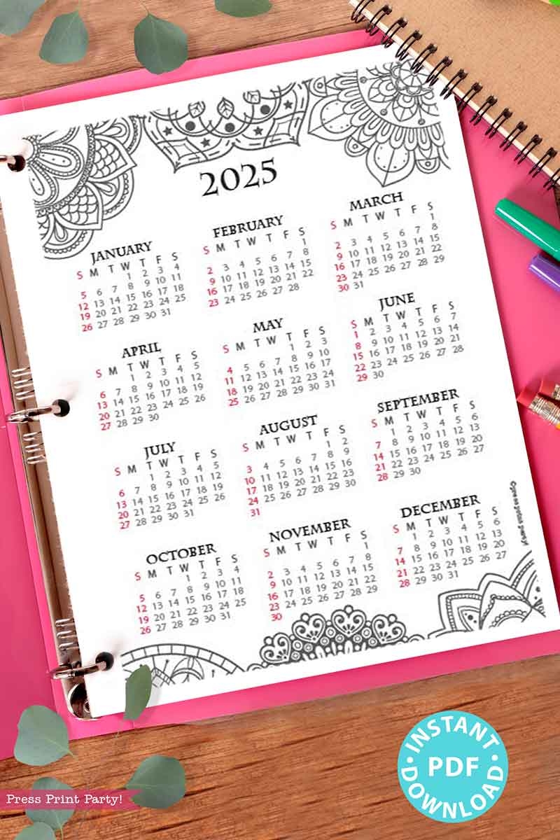 2025 Printable One Page Calendar