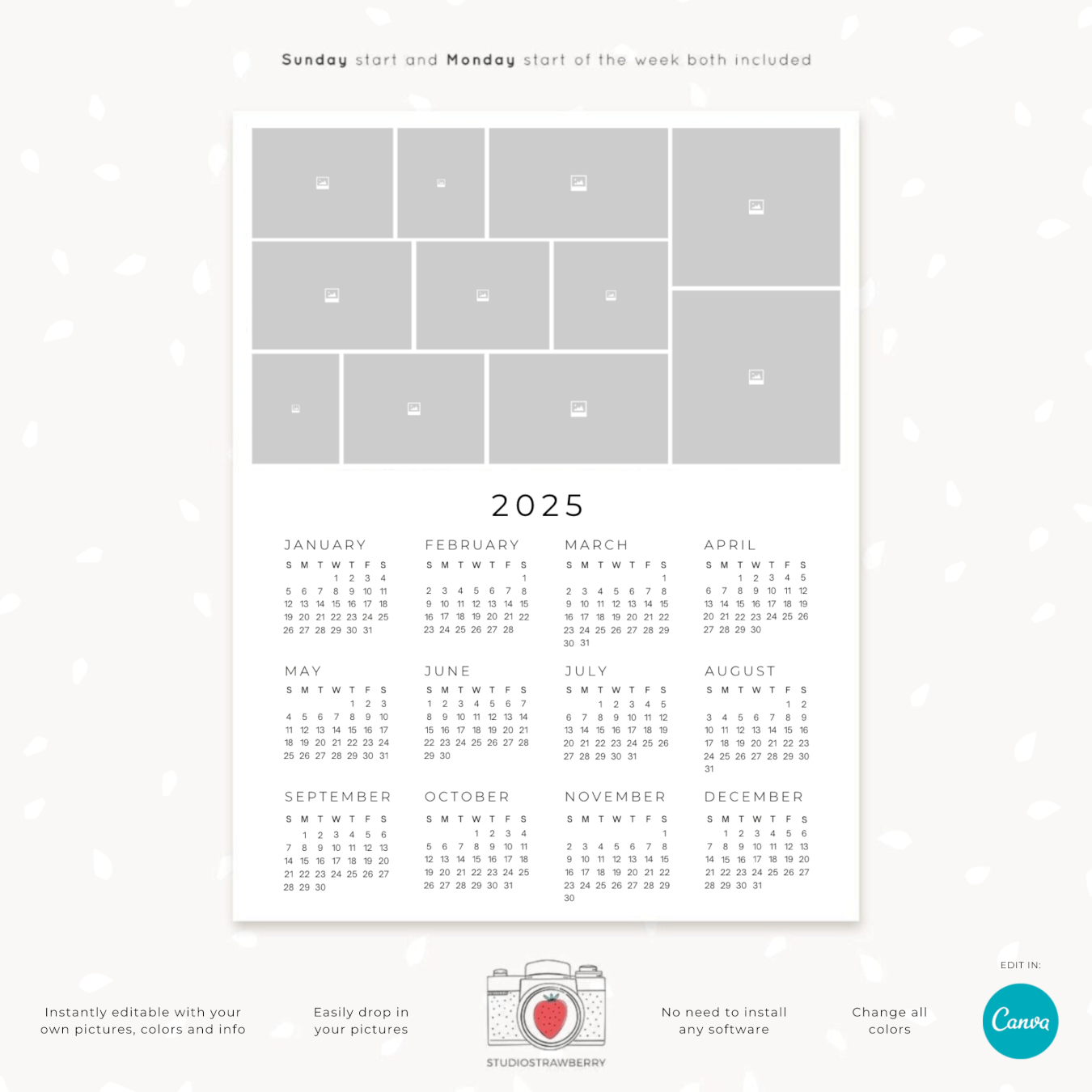 Printable Portrait Calendar Template 2025