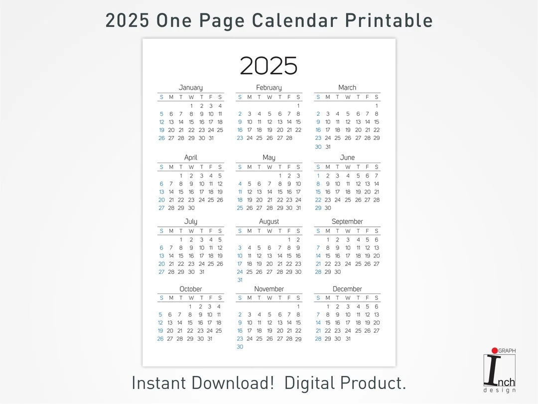 2025 Printable Calendar 12 Months One Page Calendar Wall Calendar 2025 Desk Calendar Minimalist Home Calendar Decoration Etsy New Zealand