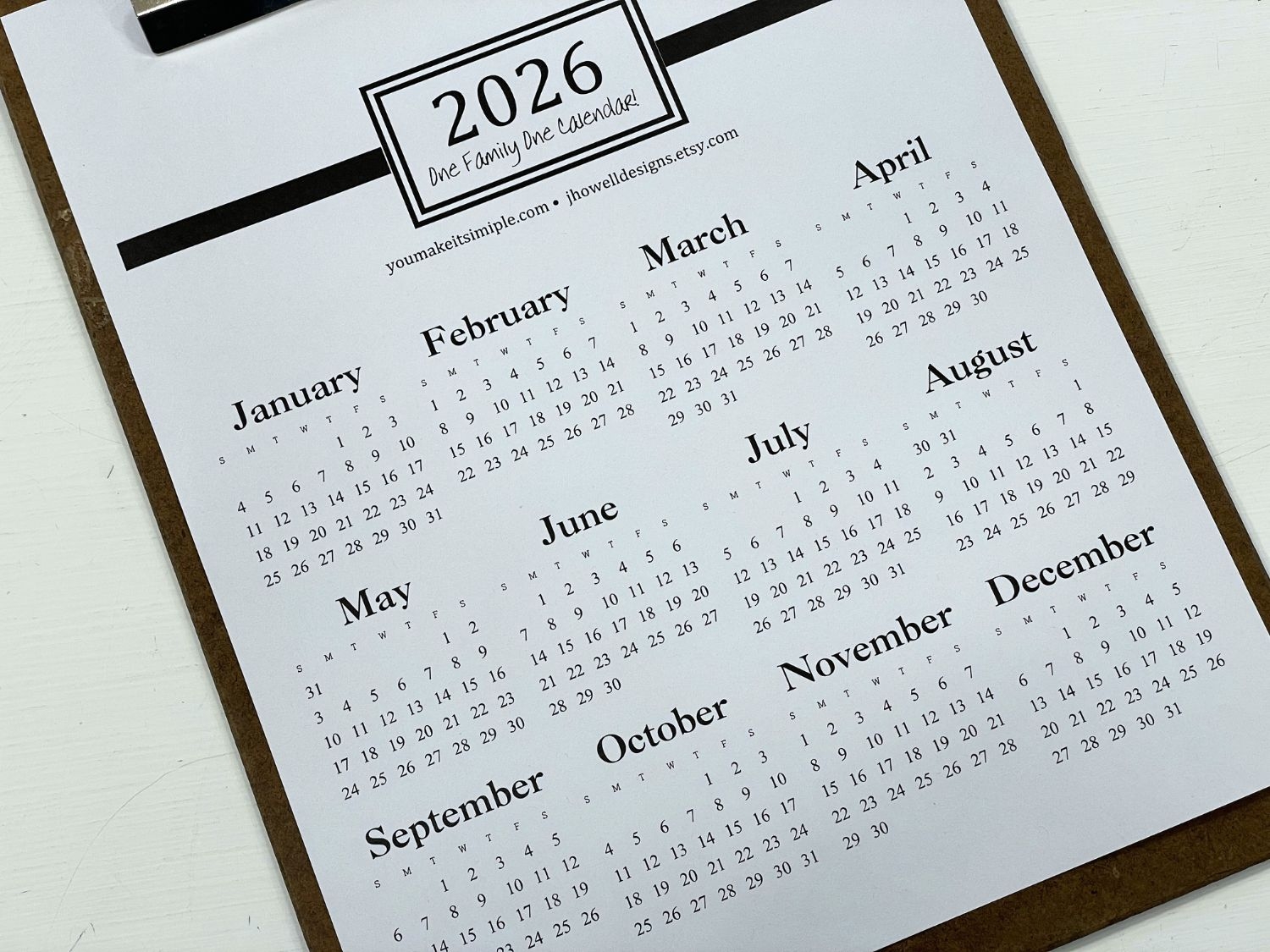 2025 Printable CLIPBOARD CALENDAR PDF File You Make It Simple