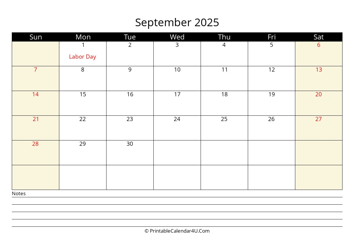 2025 September Calendars PrintableCalendar4U Com