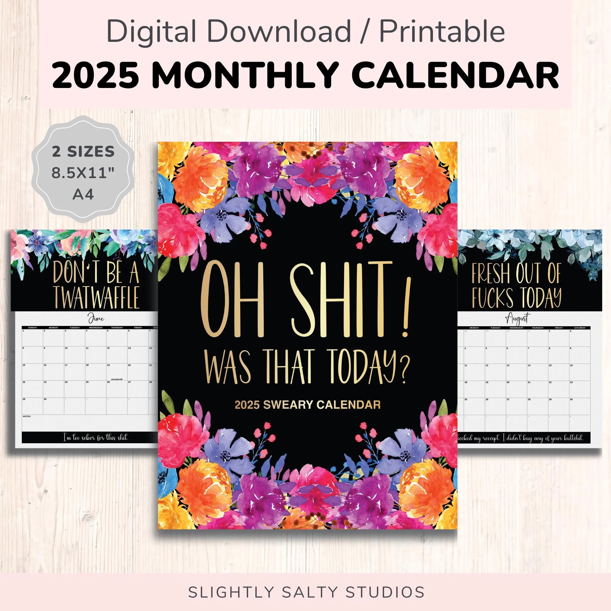 2025 Swear Digital Printable Monthly Funny Calendar With Holidays For Women 8 5x11 And A4 Etsy