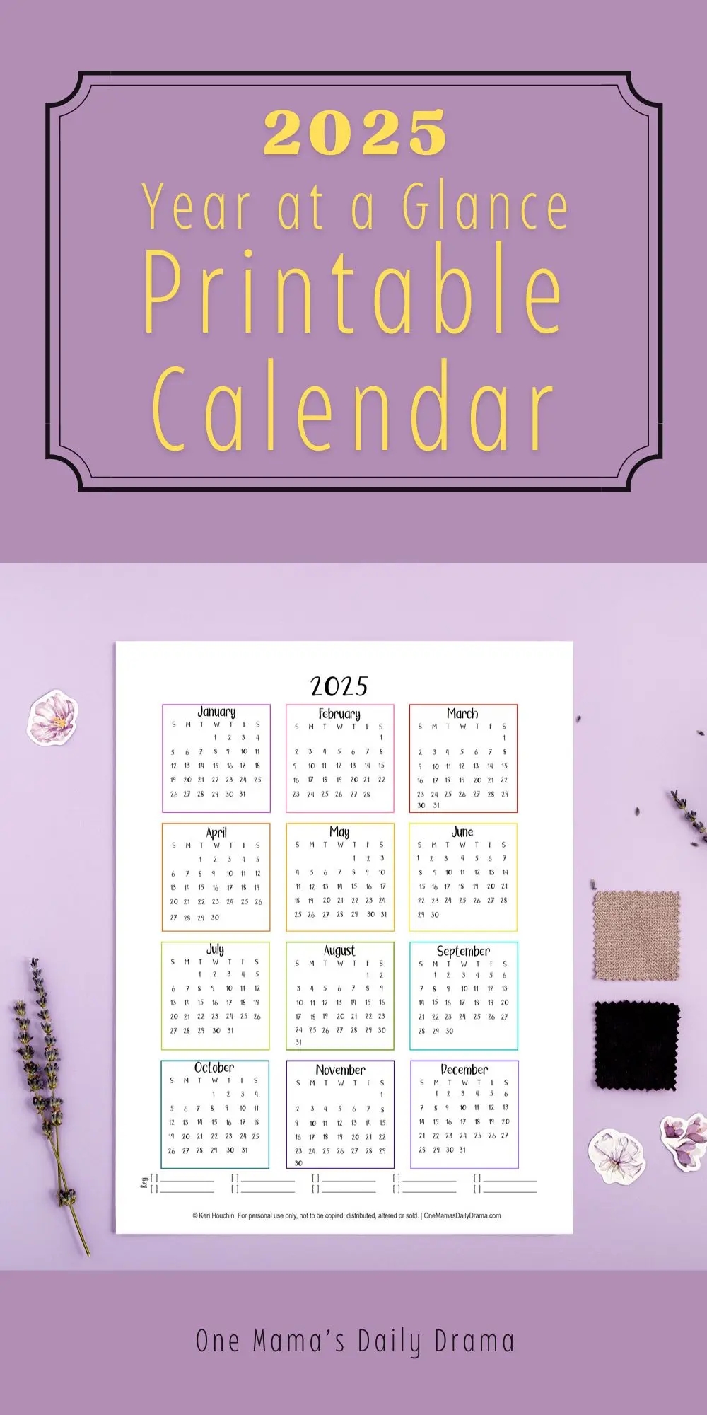 2025 Year At A Glance Calendar Printable