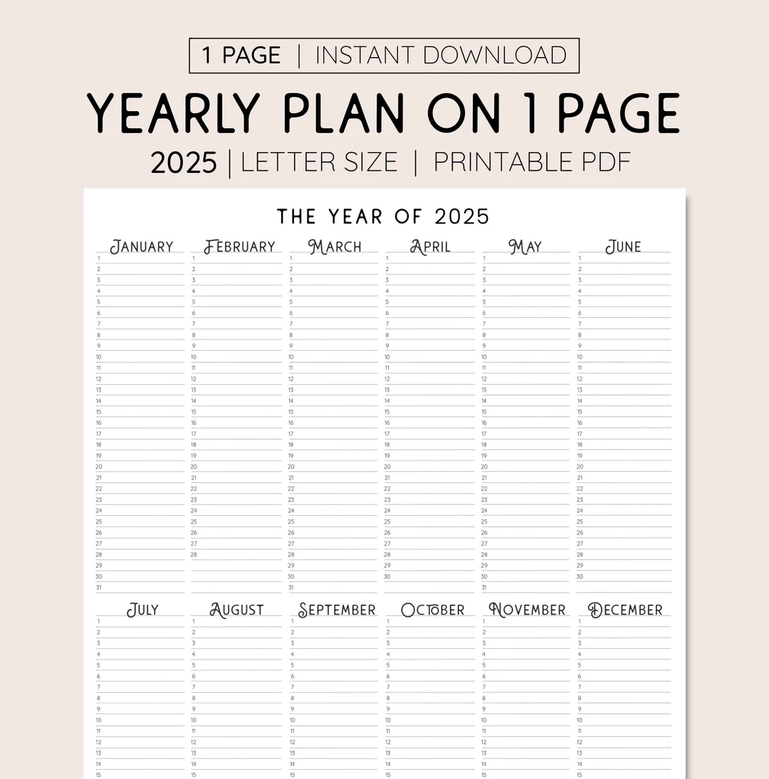 Whole Year Calendar 2025 Printable