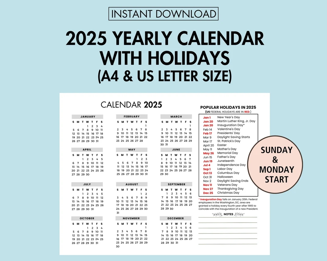 2025 Yearly Calendar With Holiday 2025 Yearly Overview 2025 Year At A Glance Printable 2025 Holiday Calendar Printable Sunday Monday Start Etsy 2025 Yearly Calendar With Holiday 2025 Yearly Overview 2025 Year At A Glance Printable 2025 Holiday Calendar Printable Sunday Monday Start Etsy