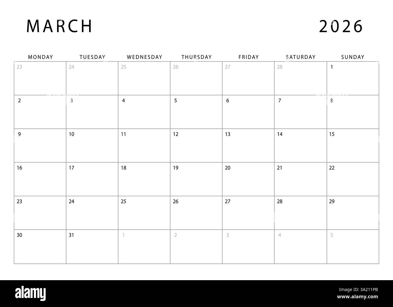 2026 Calendar Black And White Stock Photos Images Alamy