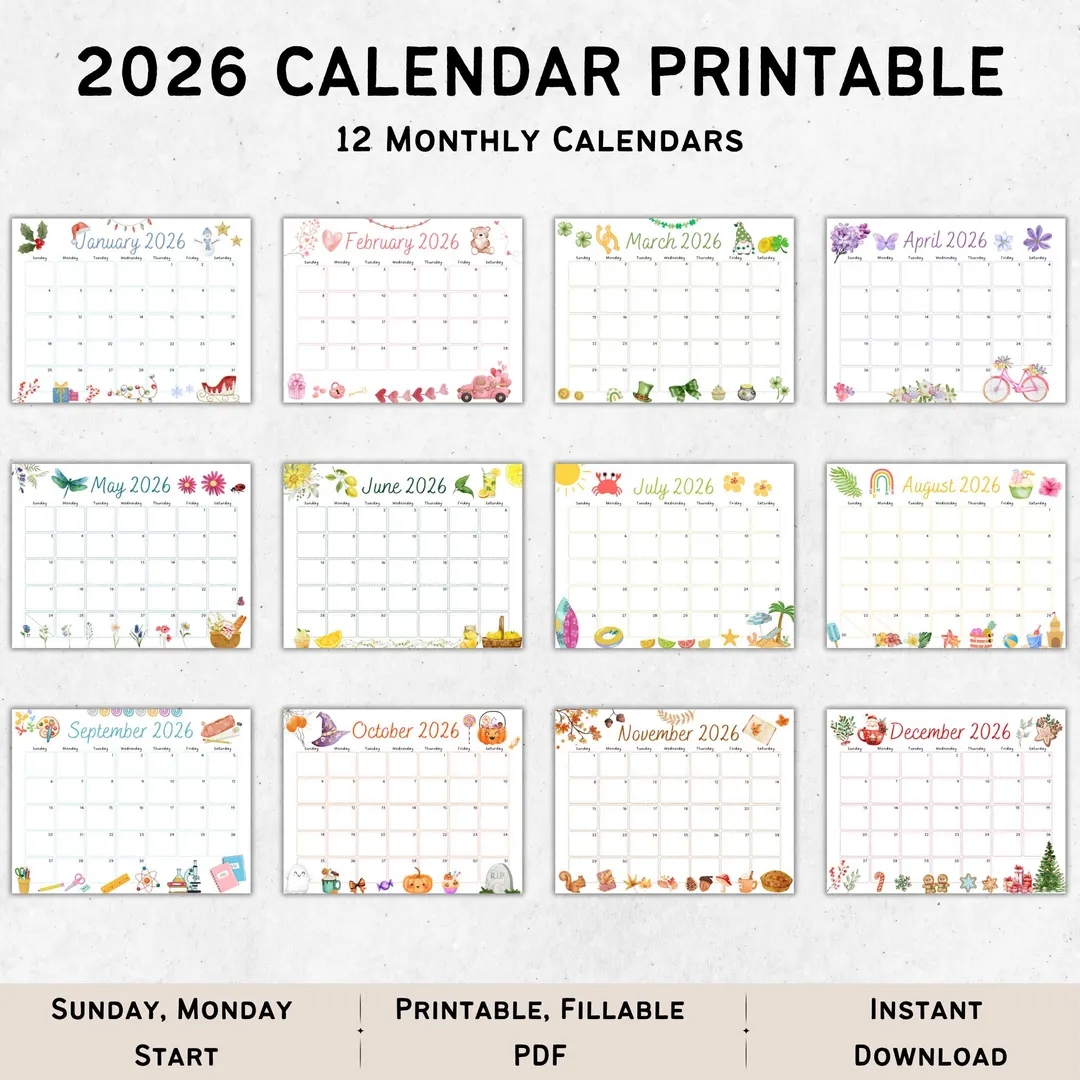 Monthly Calendar August 2026 Printable