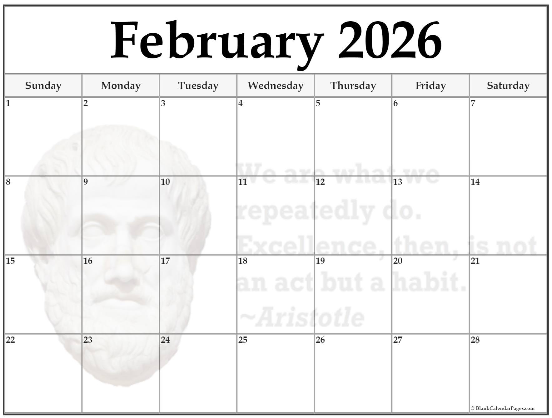 24 february 2026 quote calendars
