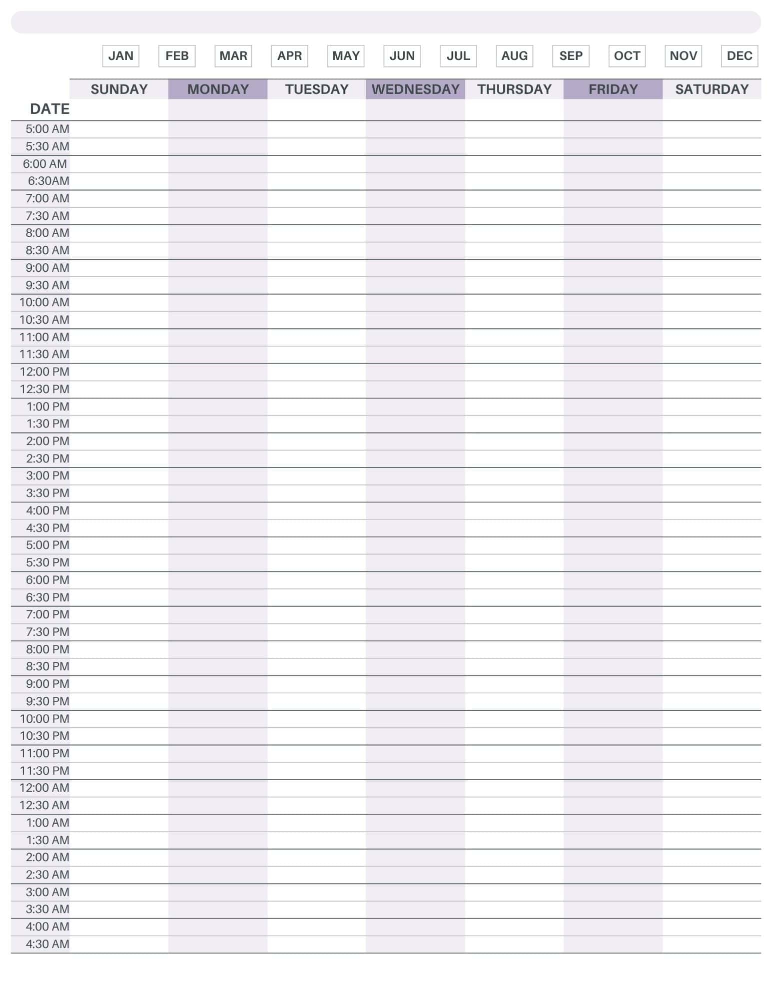 24 Hour Weekly Planner FREE Printable 24 Hour Weekly Planner FREE Printable