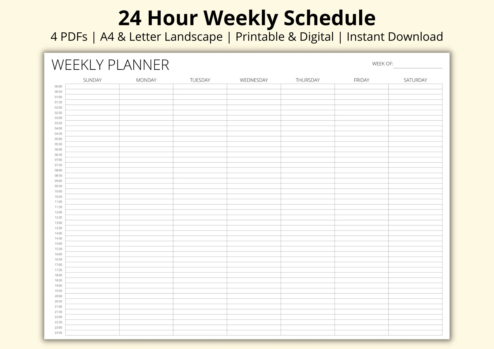 24 Hour Weekly Schedule Week At A Glance Weekly Time Blocking Planner 7 Day Timetable Landscape horizontal Printable digital A4 letter Etsy 24 Hour Weekly Schedule Week At A Glance Weekly Time Blocking Planner 7 Day Timetable Landscape horizontal Printable digital A4 letter Etsy