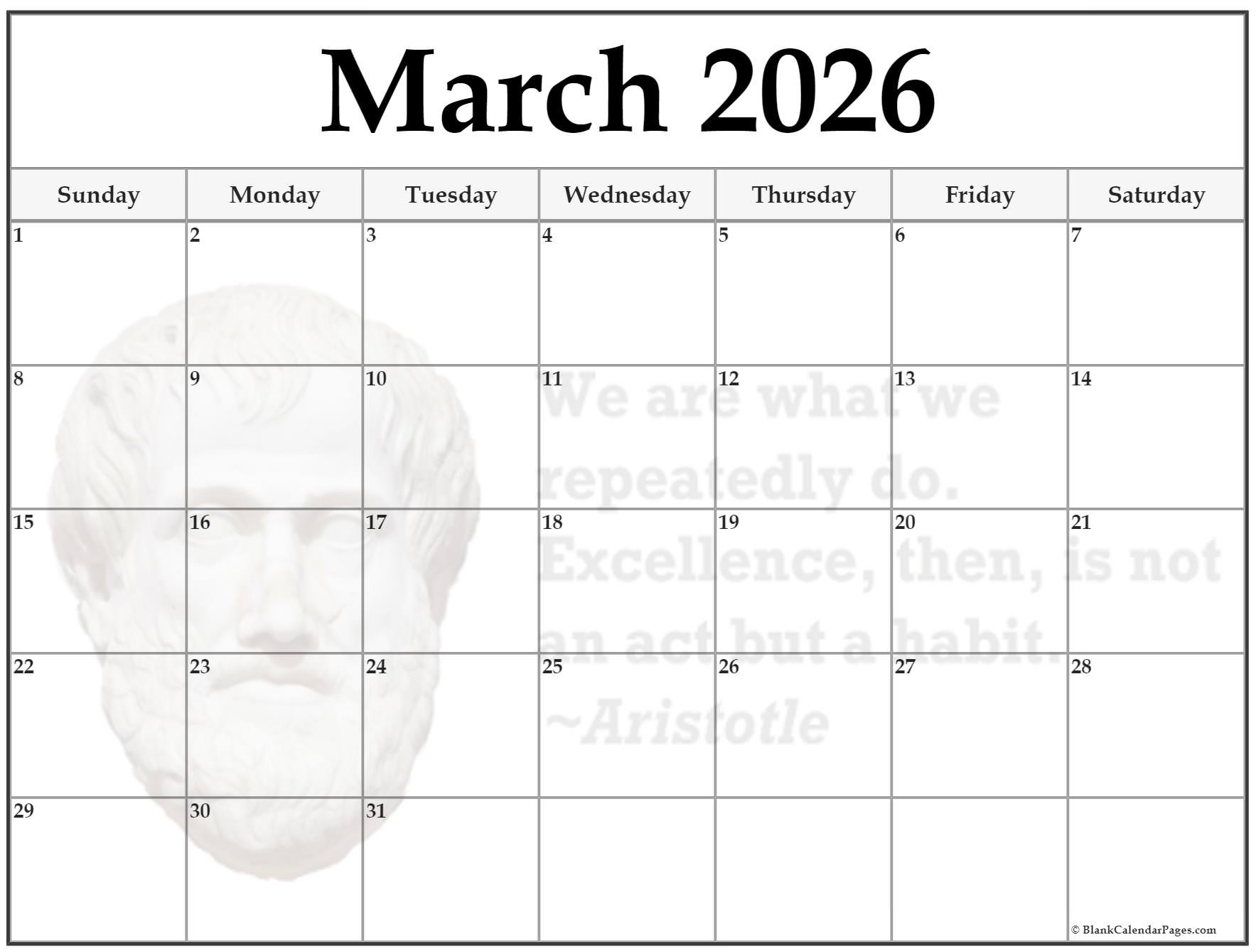 Calendar For March 2026 Printable