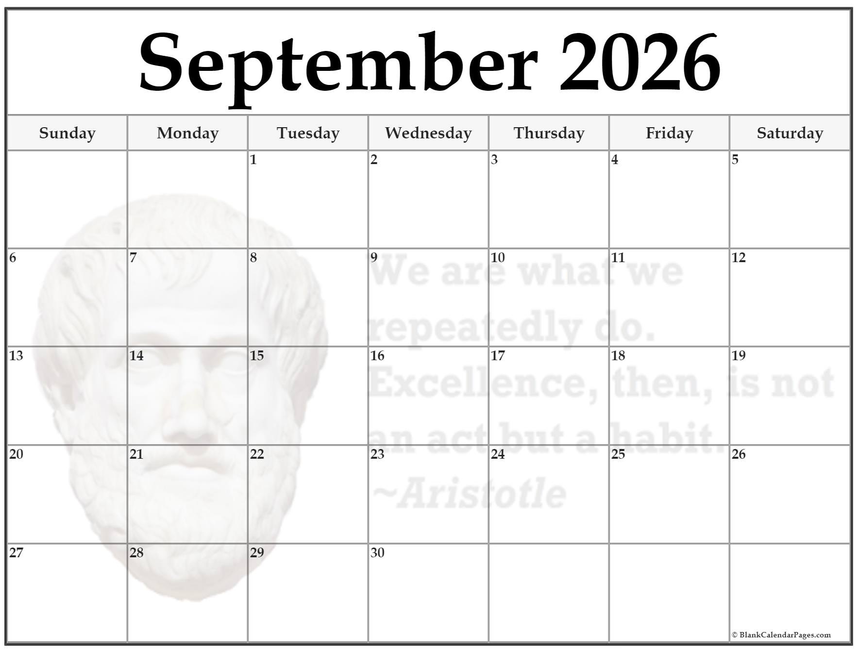 Printable Blank Calendar September 2026