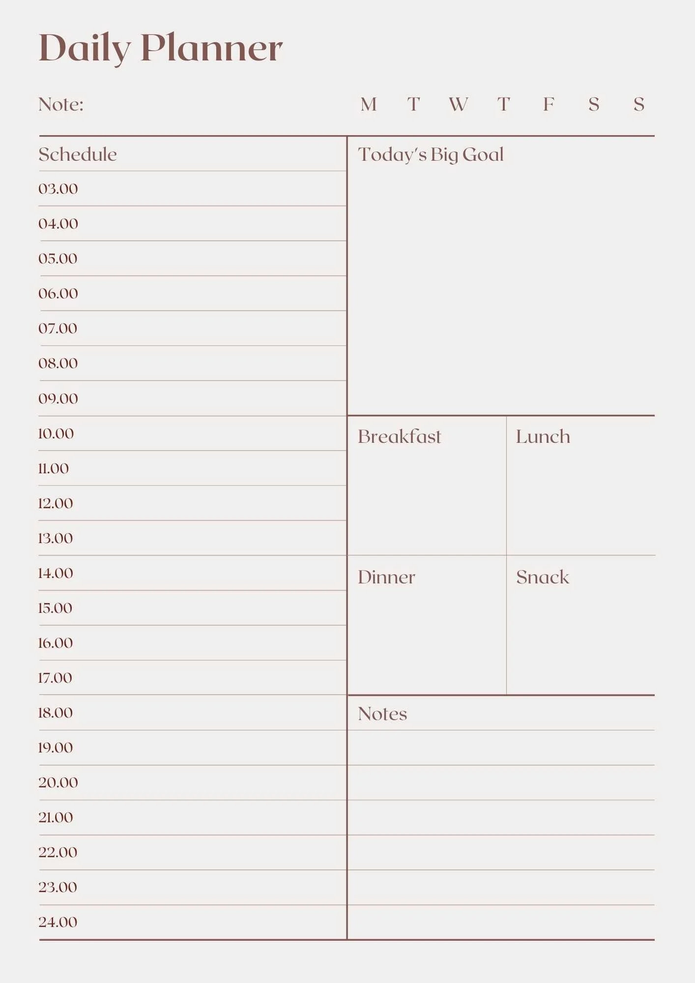 Calendar Daily Printable