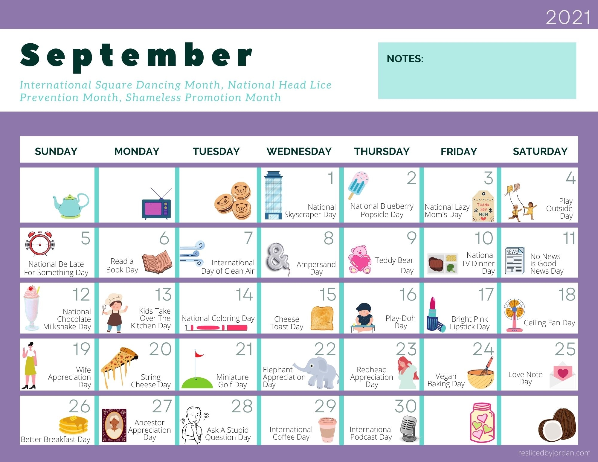 A FREE Printable Calendar For September Full Of Entirely Ridiculous Holidays Resliced By Jordan