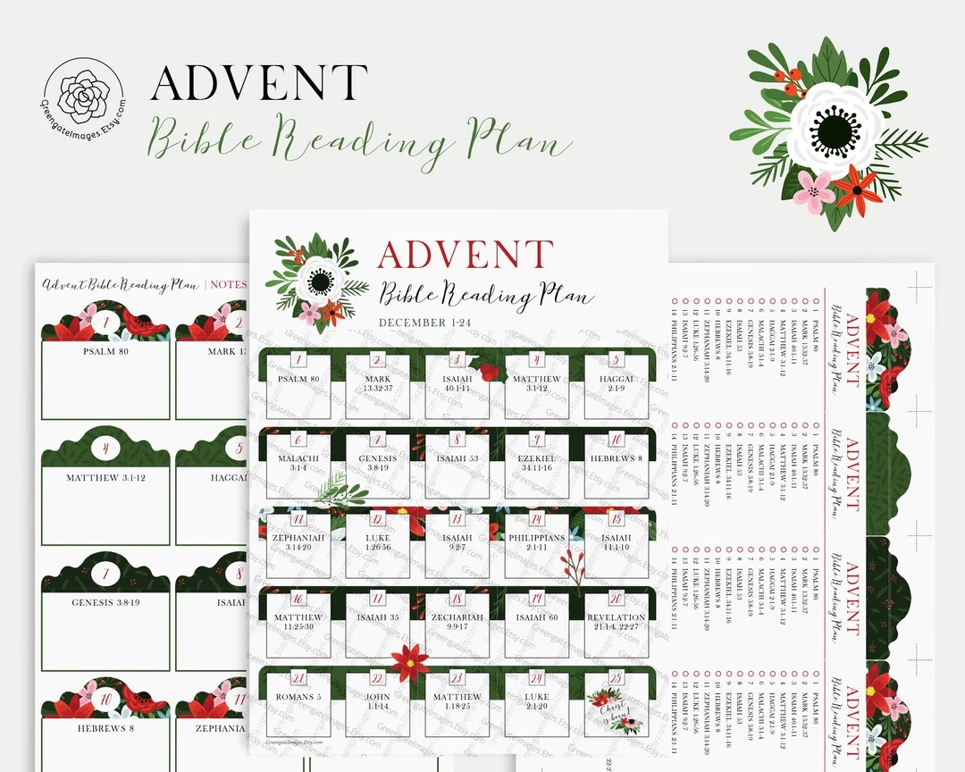 Advent Bible Reading Plan PRINTABLE Advent Calendar Advent Bookmarks Bible Passages And Note Taking Bible Schedule Christmas Reading Etsy