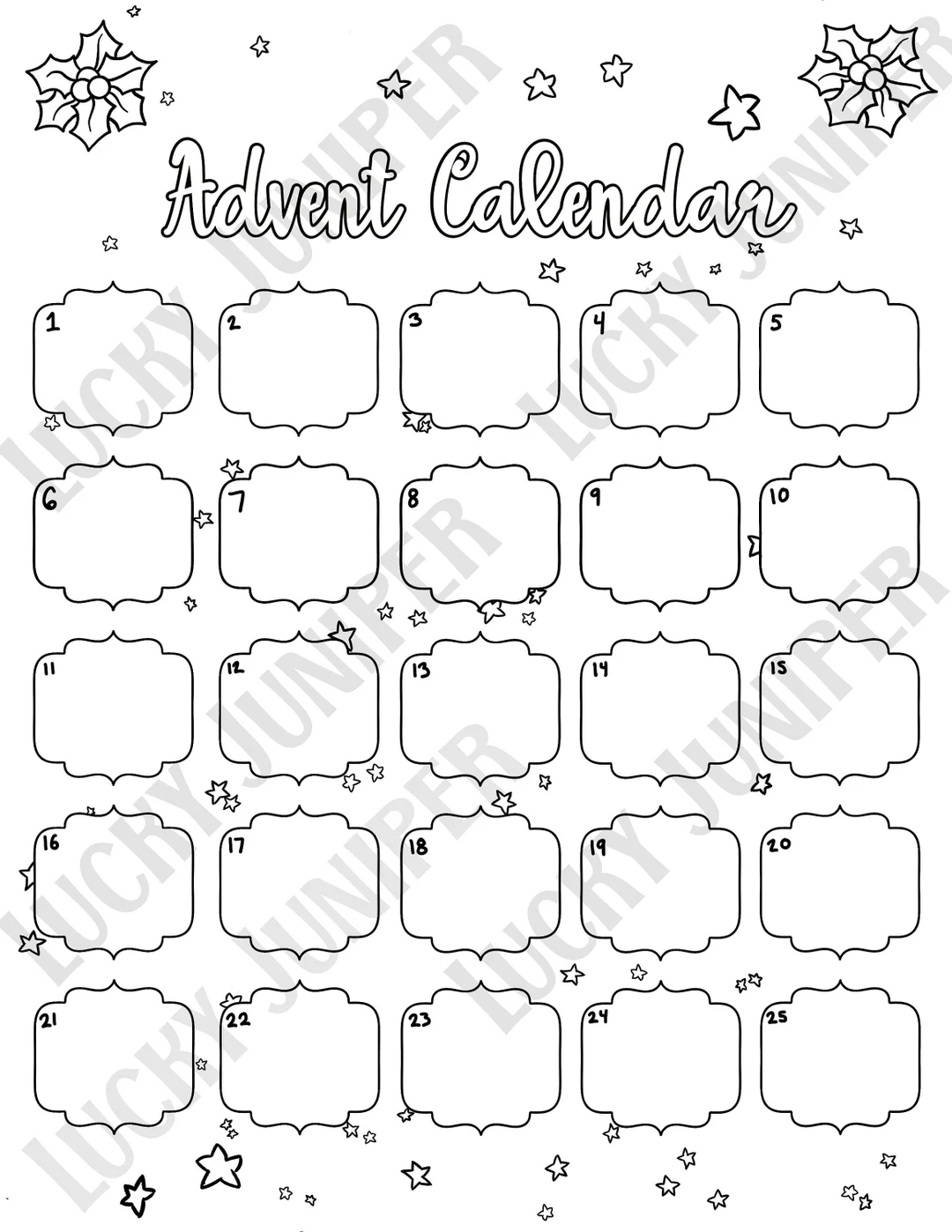 Advent Calendar Blank Printable Coloring Pages DIY Fillable Draw Your Own Holiday Etsy