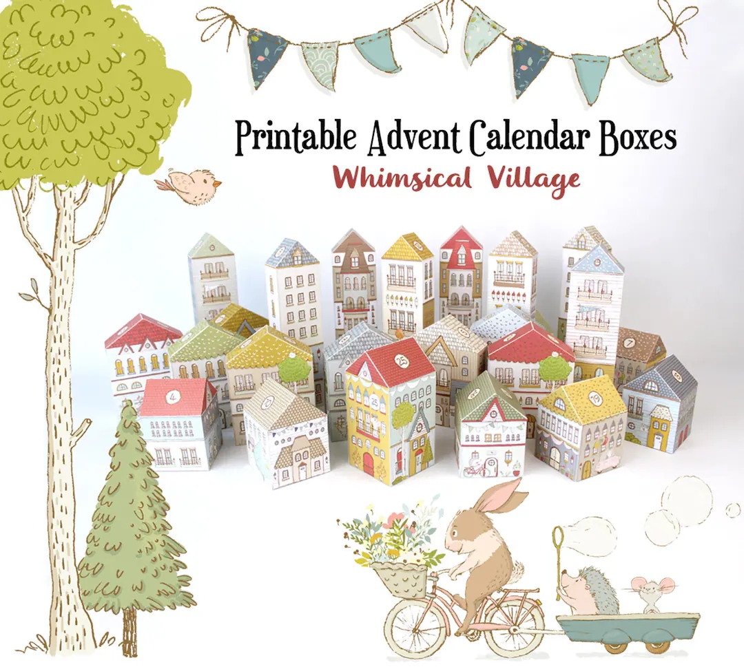 Advent Calendar Printable Christmas Village Boxes PDF Countdown To Christmas Etsy