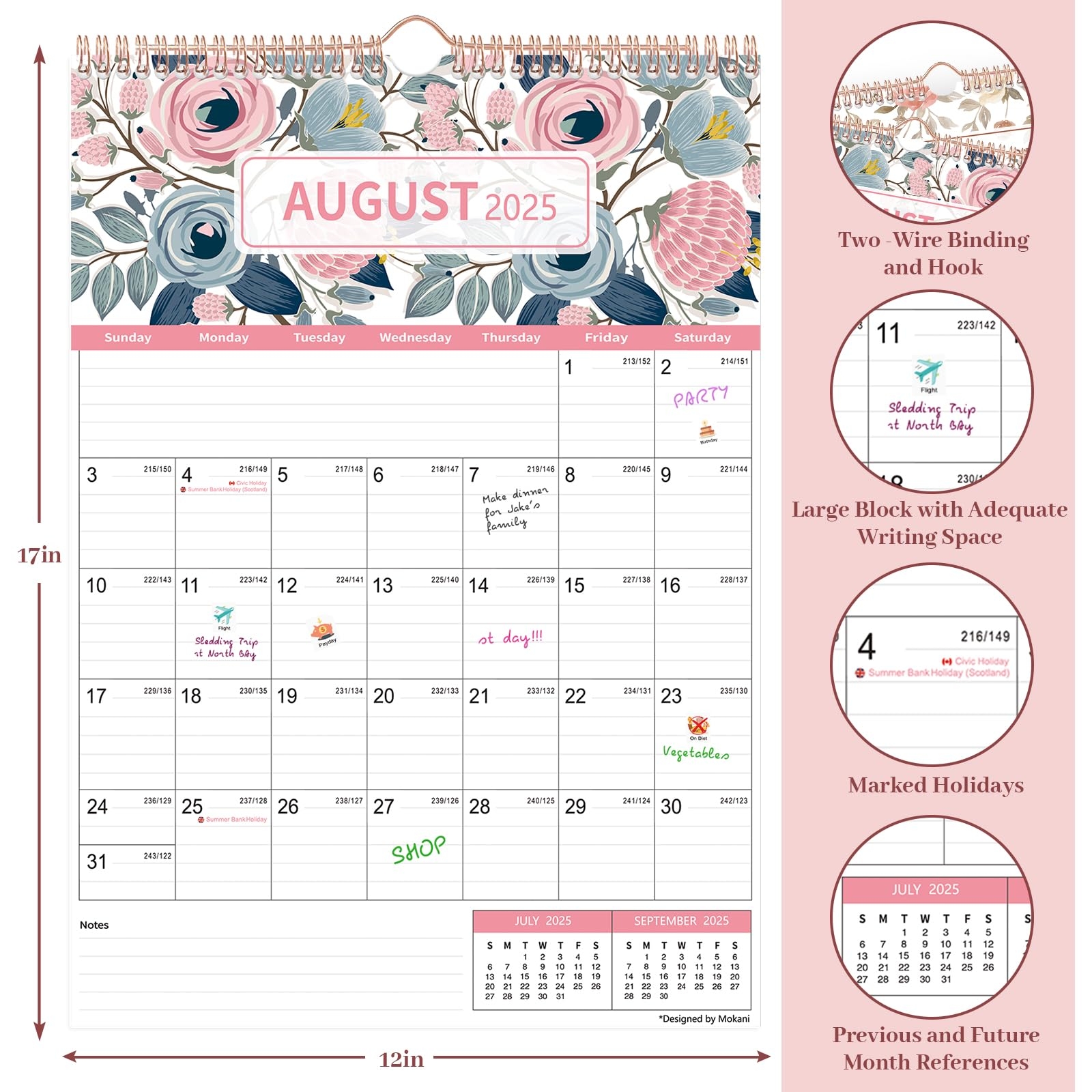 Amazon 2025 Wall Calendar Mokani Large Monthly Hanging Vertical Calendar 2025 2026 January 2025 To June 2026 12 X 17 With Lines 234 Stickers Plastic Cover For Home Office School Office Products