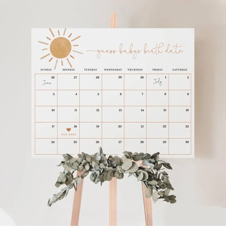 Amazon Baby Shower Baby Due Date Calendar Neutral Boho Sun Baby Shower Guess Baby Due Date Earthy Baby Shower Editable Guess Baby S Birth Date Calendar Fully Editable Baby Shower Calendar Version 1 