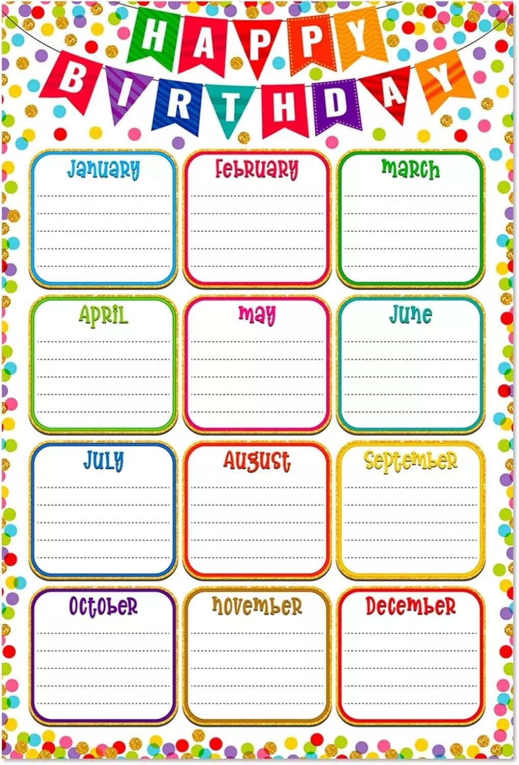 Amazon Birthday Chart For Classroom Confetti Birthday Poster Birthday Calendar For Classroom Colorful Birthday Poster For Kids Class Birthday Poster Birthday Wall For Classroom Birthday Poster Office Products