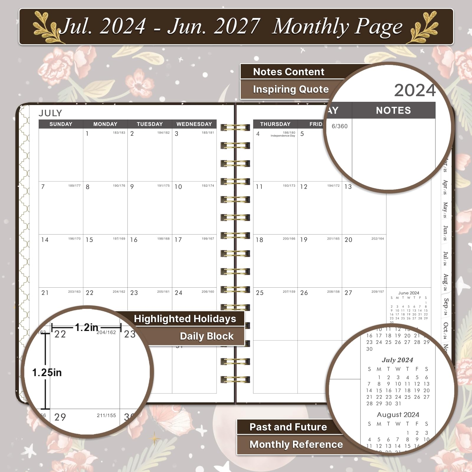 Amazon Bushypushy 3 Year Monthly Planner 2024 2027 Jul 2024 To Jun 2027 8 4 X 6 3 36 Monthly Planner Inner Pocket Moon Office Products
