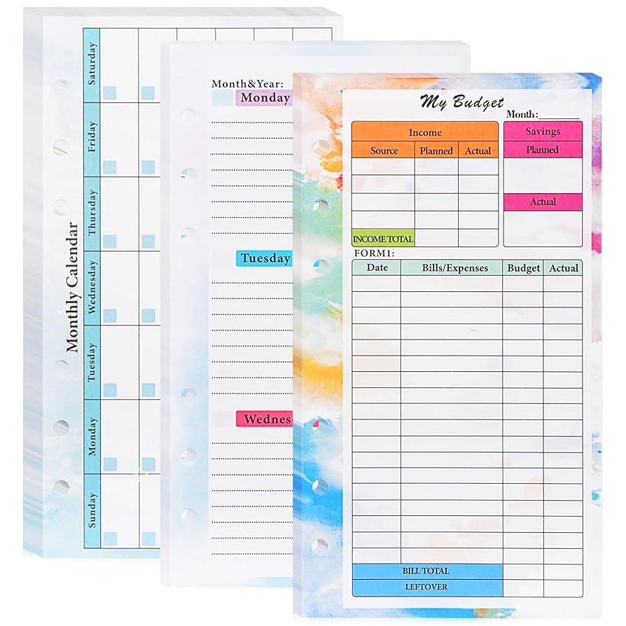 Amazon EasyDaa A6 Budget Planner Refill 82 Sheet 2025 Colorful Weekly Monthly Planner Calendar Inserts 6 Hole Expense Budget For A6 Binder Cover Money Envelopes Organizer For Wallet Cash Saving Office Products